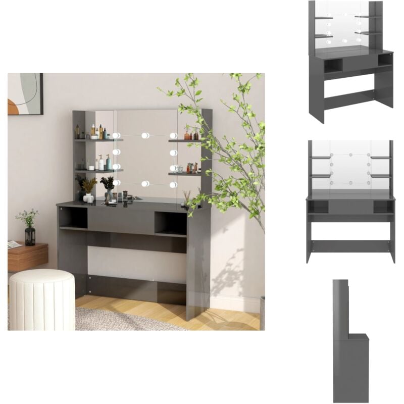 Vidaxl - Schminktisch LED-Beleuchtung 100x40x135 cm mdf Glänzendes Grau - Schminktisch - led Beleuchtung - Kosmetiktisch - Makeuptisch