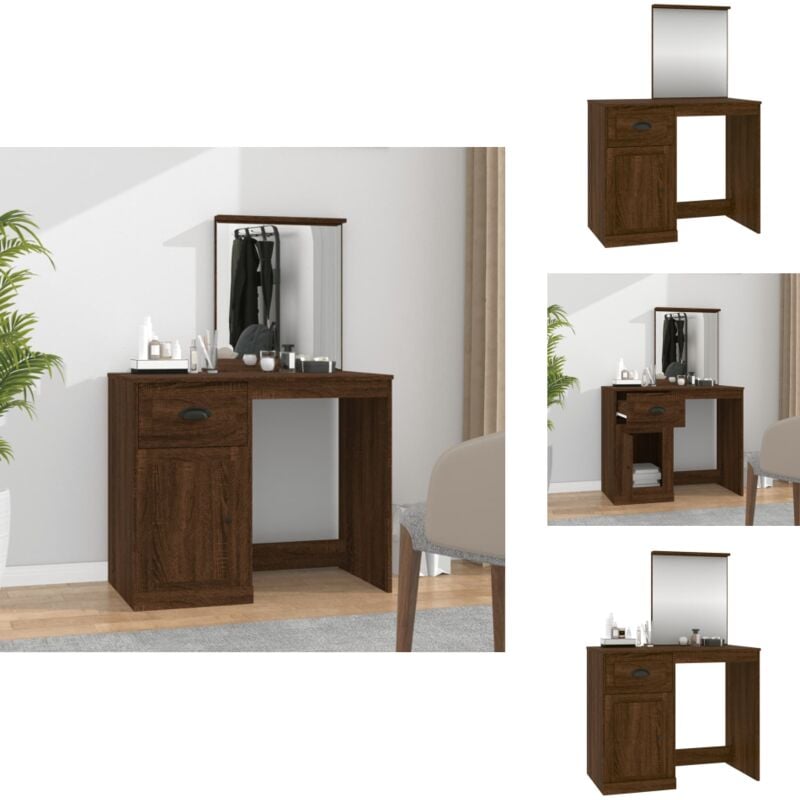 Vidaxl - Schminktisch mit Spiegel Braun Eichen-Optik 90x50x132,5 cm - Schminktisch - Kosmetiktisch - Badezimmermöbel - Spiegelschrank - Makeup Tisch