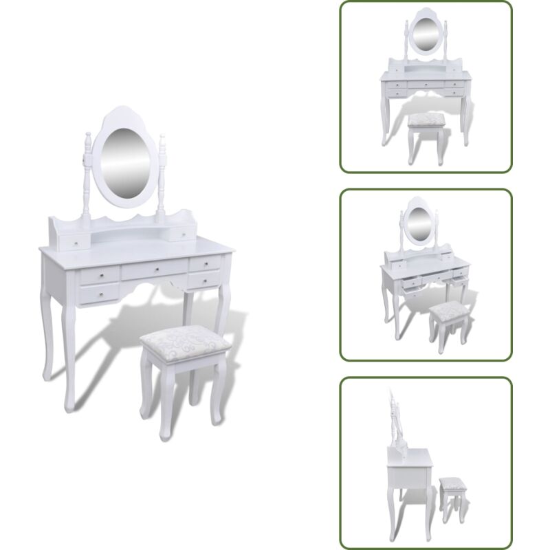 Schminktisch mit Spiegel und Hocker 7 Schubladen Weiß - Schminktisch - Frisiertisch - Make Up Tisch - Vanity Table - Spiegelschrank