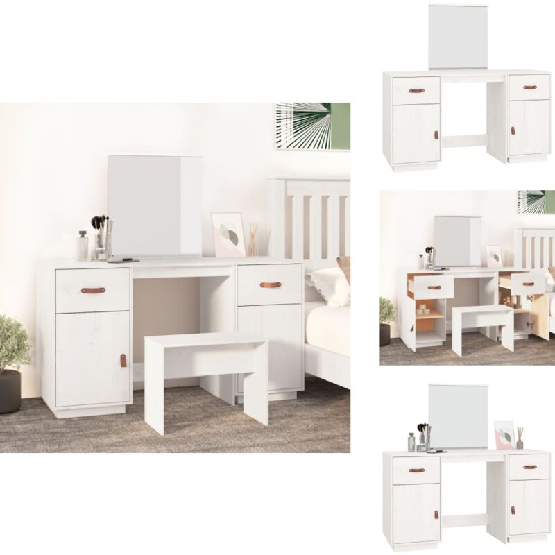 Schminktisch mit Spiegel Weiß Massivholz Kiefer - Schminktisch - Kosmetikschreibtisch - Spiegelkommode - Make-up Tisch - Holzschrank