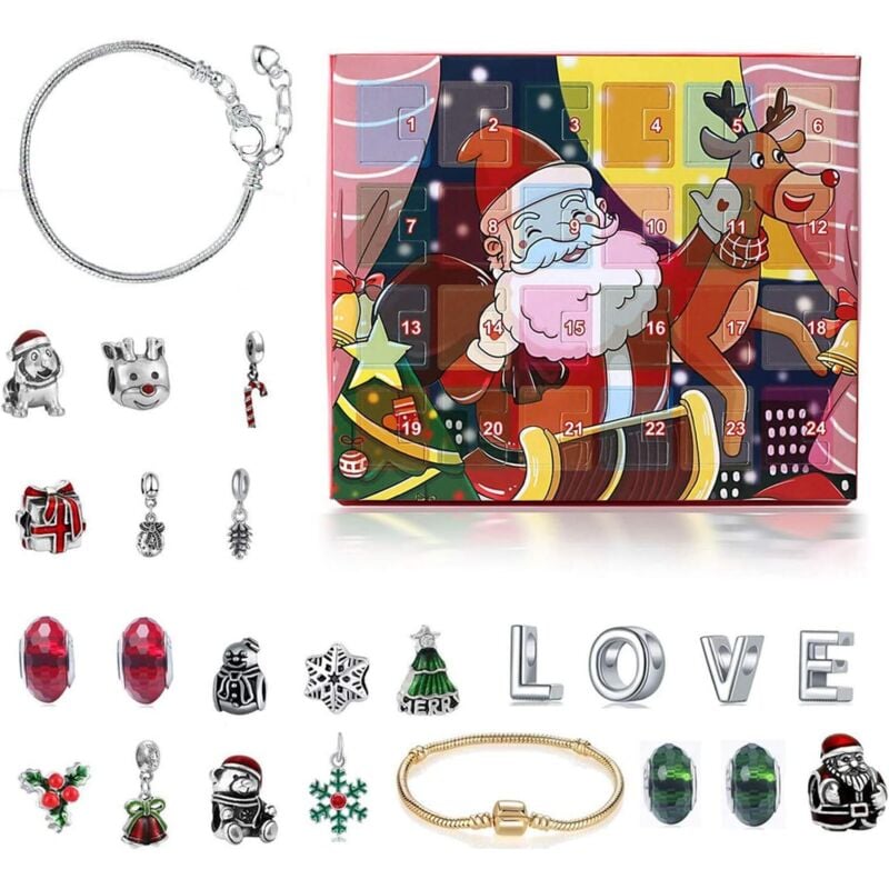 Schmuck-Adventskalender, Weihnachts-Adventskalender mit 24-tägiger Überraschung, DIY-Charm-Armband-Schmuck, Weihnachts-Countdown-Kalender, Geschenk