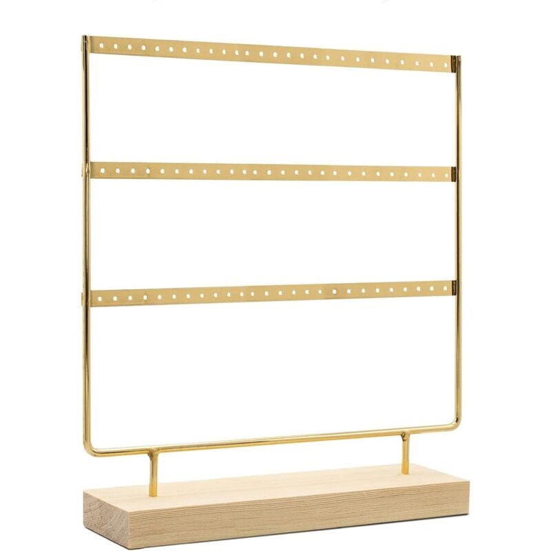 Schmuck-Organizer, Ohrring-Ständer aus Holz und Metall, Vintage-Schmuckkästchenhalter, Schmuck-Organizer, Ohrring-Schmuckkästchen (Gold, 3-stöckig, L)