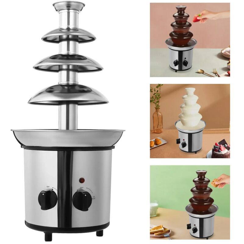 Schokoladenbrunnen 4-Tier Elektrische Schokobrunnen Schokofondue Edelstahl Schokoladenfontäne Schokoladenschmelzmaschine Schmilzt Käse Süßigkeiten