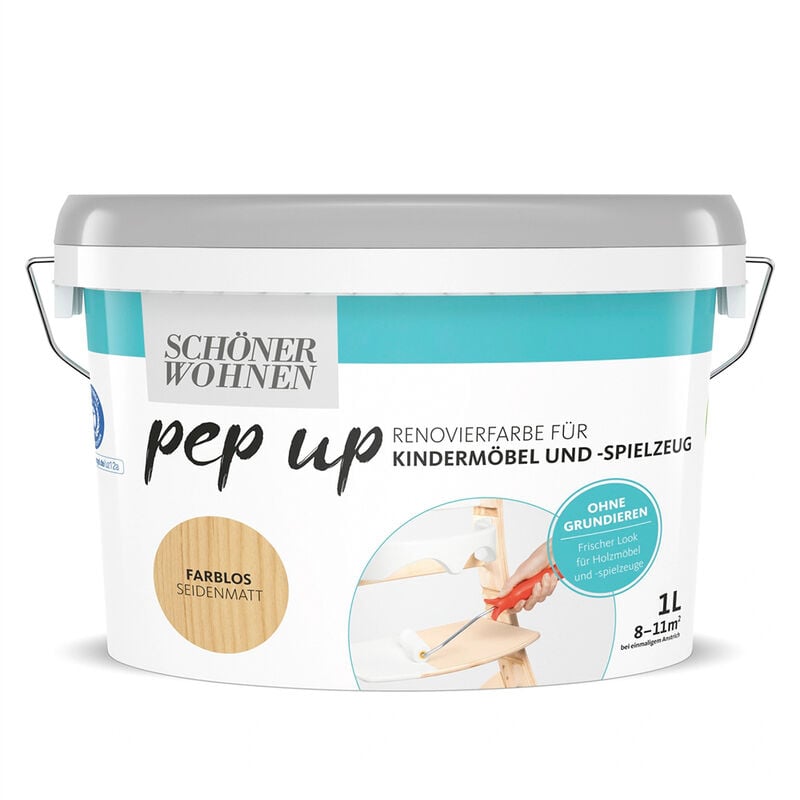 Schoner Wohnen - Schöner Wohnen Pep Up Renovierfarbe für Kindermöbel Seidenmatt farblos 1,0 Ltr.