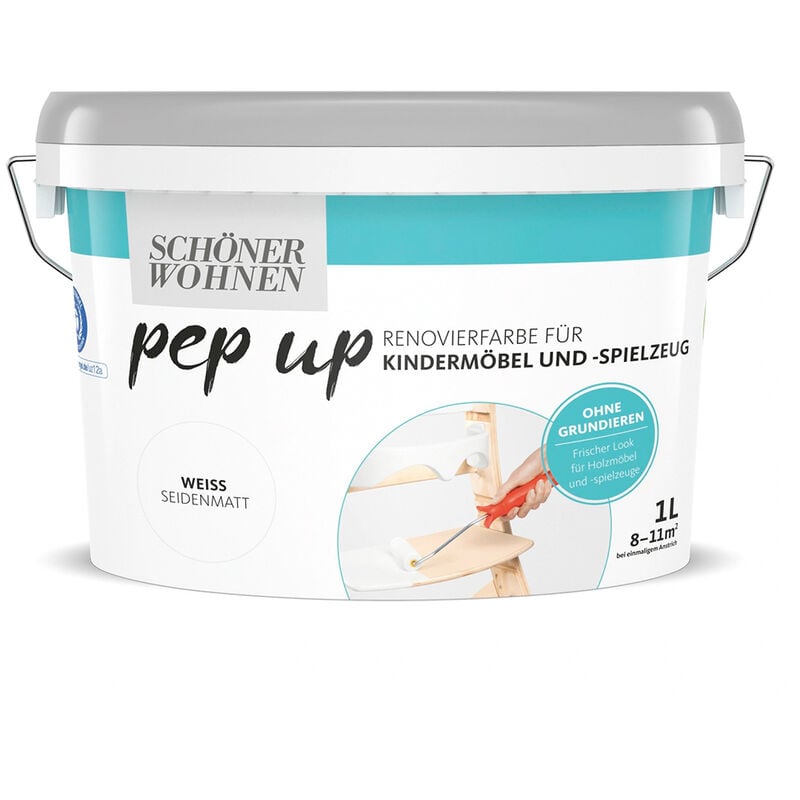 Schoner Wohnen - Schöner Wohnen Pep Up Renovierfarbe für Kindermöbel Seidenmatt weiß 1,0 Ltr.