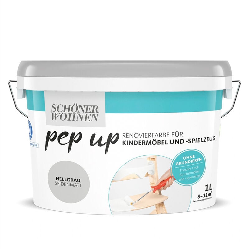 Schoner Wohnen - Schöner Wohnen Pep Up Renovierfarbe Kindermöbel Seidenmatt hellgrau 1,0 Ltr.