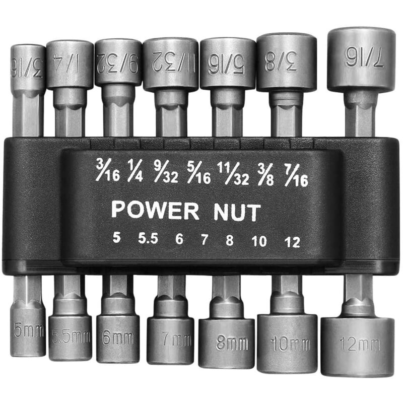 Schraubendreher-Zubehör Set mit 14 Stecknüssen 5–13 mm – 1/4-Zoll-Sechskant-Adapter-Stecknuss – für Akku-Bohrschrauber oder Akkuschrauber