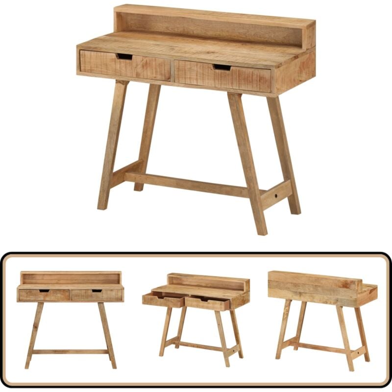 Schreibtisch 100x45x90 cm Raues Massives Mangoholz - Holz Schreibtisch - Schreibtisch Vintage - Mangoholz Schreibtisch - Bürotisch - Home Office