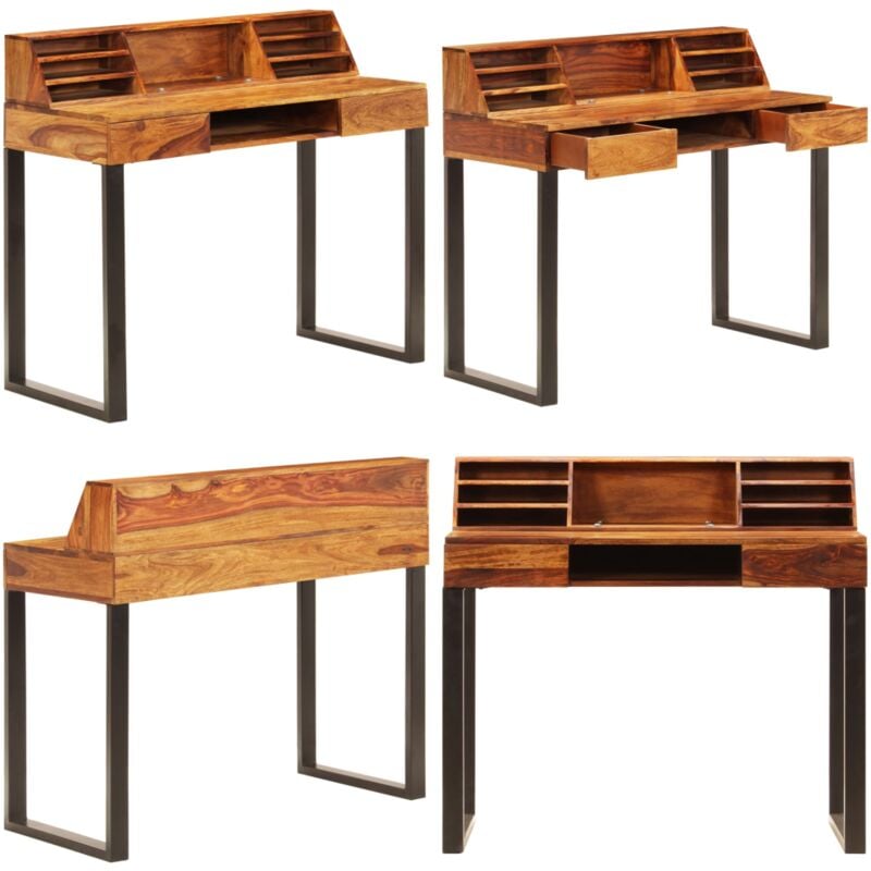 Schreibtisch 110 x 50 x 94 cm Massivholz und Stahl - Vintage Schreibtisch - Holzsreibtisch - Palissander Schreibtisch - Bürostuhl - Home Office