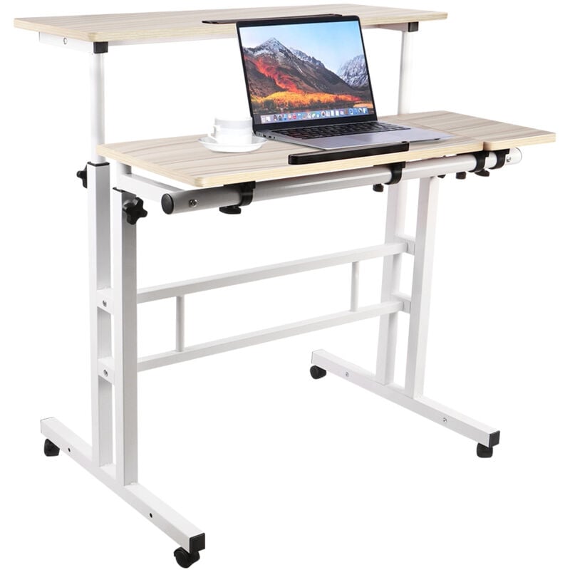 Haloyo - Schreibtisch Computertisch mit 4 Rollen Gamingtisch Bürotisch 80x60x67-115cm Ahorn