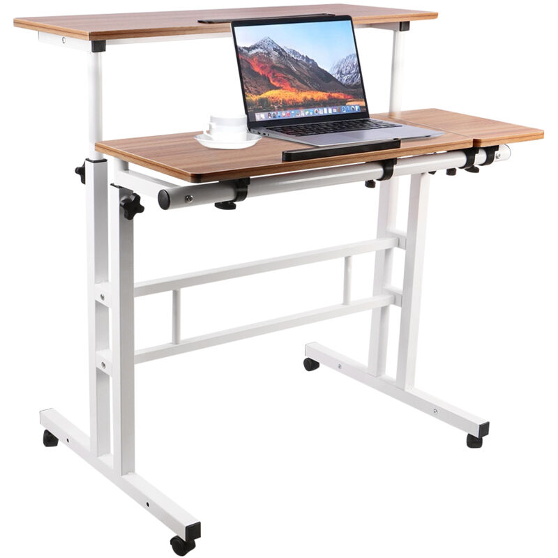 Haloyo - Schreibtisch Computertisch mit 4 Rollen Gamingtisch Bürotisch 80x60x67-115cm Eiche
