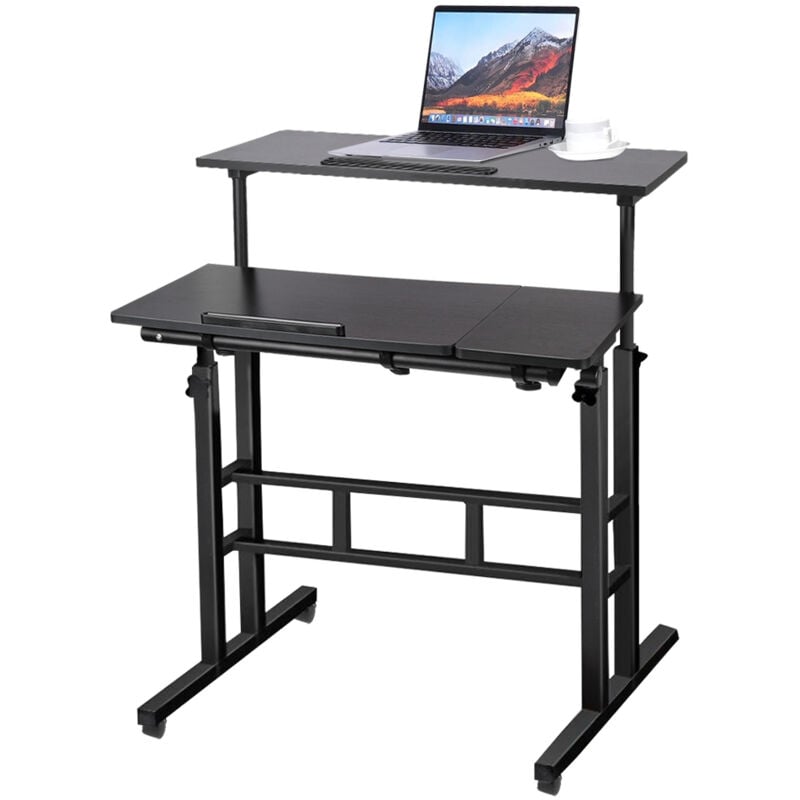 Haloyo - Schreibtisch Computertisch mit 4 Rollen Gamingtisch Bürotisch 80x60x67-115cm Schwarz