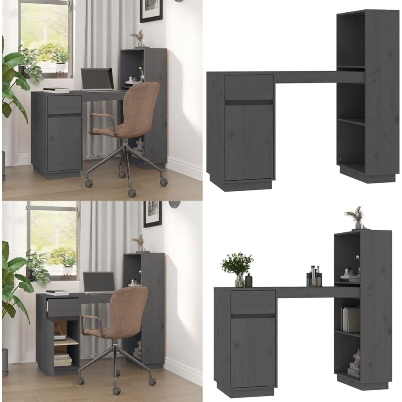 Schreibtisch Grau 110x53x117 cm Massivholz Kiefer - Schreibtisch - Holz Schreibtisch - Kiefer Tisch - Grau Schreibtisch - Home Office Schreibtisch
