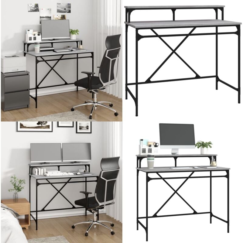 Schreibtisch Grau Sonoma 100x50x90 cm Holzwerkstoff und Eisen - Industrielles Design - Schreibtisch Grau - Bürotisch - Home Office - Schreibtisch Für