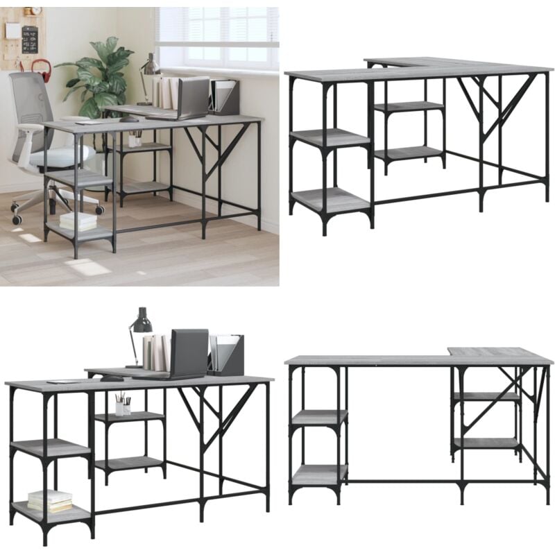 Vidaxl - Schreibtisch Grau Sonoma 139x139x75 cm Holzwerkstoff - Schreibtisch - Grau - Holzwerkstoff - Metall - L-förmiger Schreibtisch - Home & Living