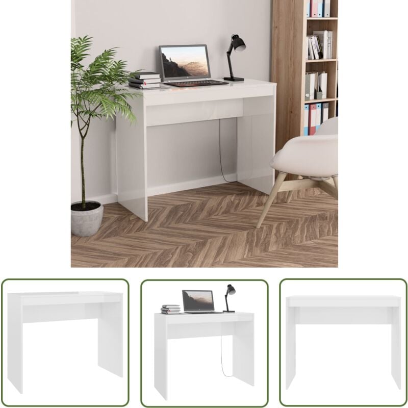 Longziming - The Living Store Schreibtisch Hochglanz-Weiß 90x40x72 cm Holzwerkstoff - Schreibtisch - Holzwerkstoff - Weißer Schreibtisch - Moderner