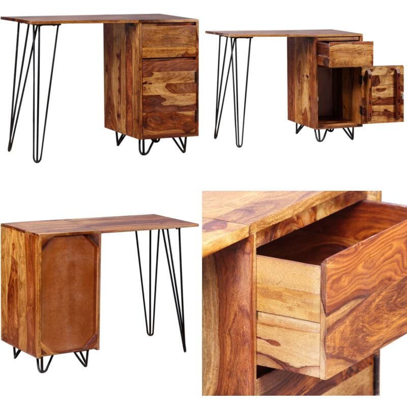 Vidaxl - Schreibtisch mit 1 Schublade und 1 Schrank Massivholz - Holz Schreibtisch - Palisander Tisch - Vintage Schreibtisch - Industrieller