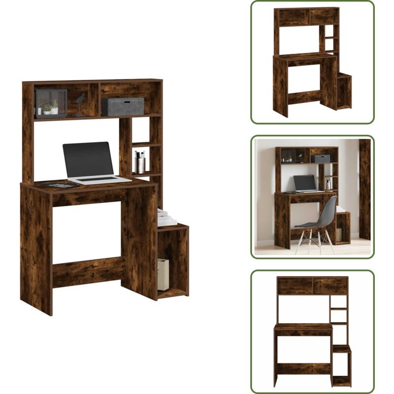 Schreibtisch mit Regal Räuchereiche 100x45x140 cm Holzwerkstoff - Schreibtisch - Schreibtische - Bürotisch - Computertisch