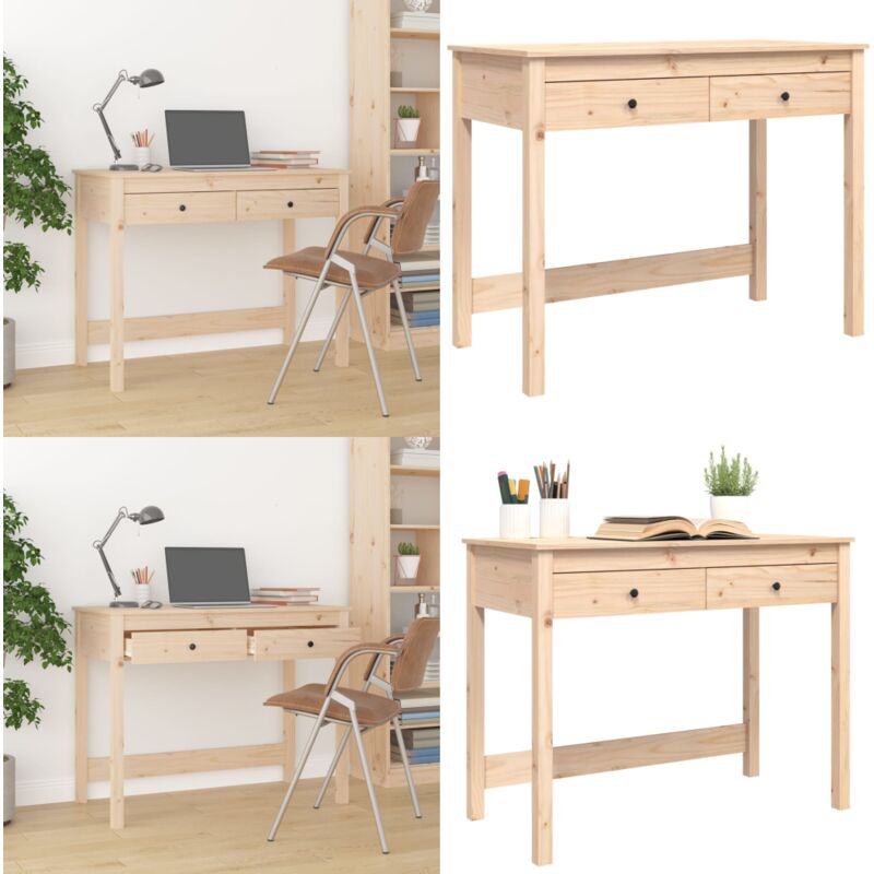 Schreibtisch mit Schubladen 100x50x78 cm Massivholz Kiefer - Holz Schreibtisch - Kiefernholzschiebtisch - Schreibtisch Massiv - Home Office Tisch