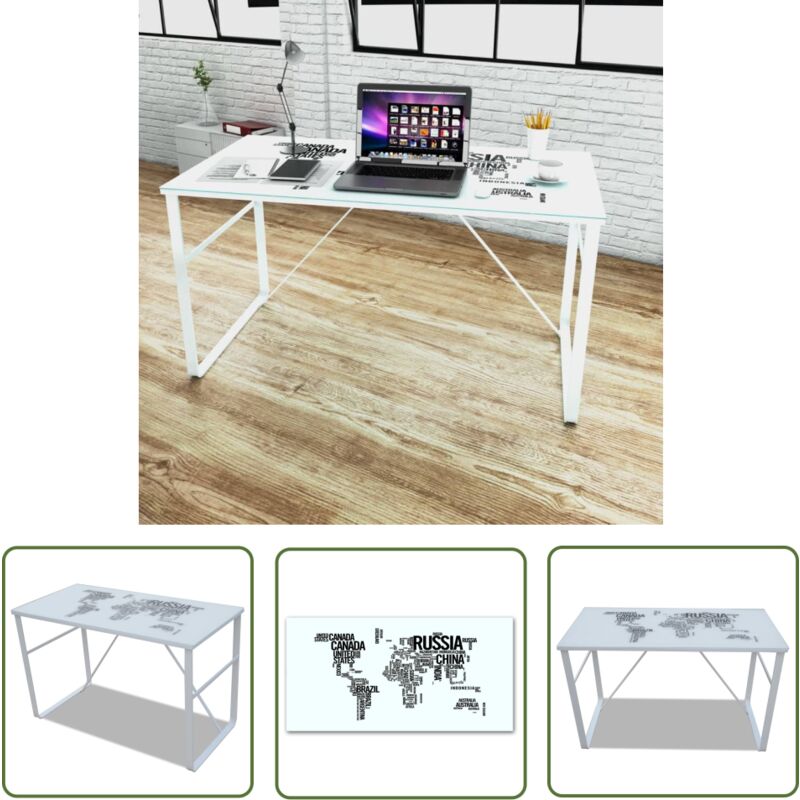The Living Store - Schreibtisch mit Weltkarte - Schreibtisch - Glastisch - Designer Schreibtisch - Bürostuhl - Home Office