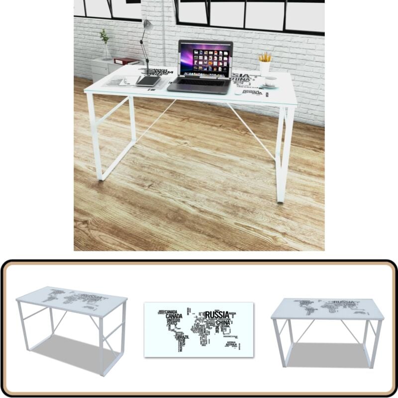 Vidaxl - Schreibtisch mit Weltkarte - Schreibtisch - Glastisch - Designer Schreibtisch - Bürostuhl - Home Office