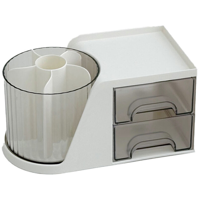 Schreibtisch-Organizer, 360° drehbarer Stiftehalter mit 2 Schubladen, multifunktionale Aufbewahrungsbox für Zuhause, Schule, Büro, Kosmetik, Stifte,