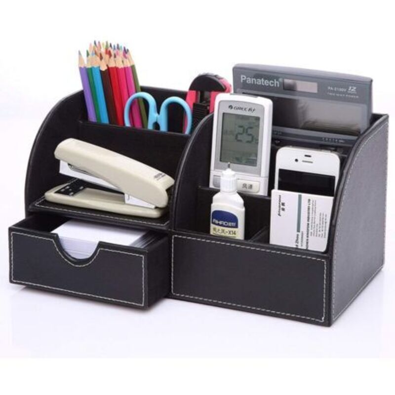 Schreibtisch-Organizer, Ablagesystem, Tisch-Organizer aus PU-Leder, Stiftehalter, Stiftebox, multifunktionaler Stiftehalter, Bürobedarf, Sunny