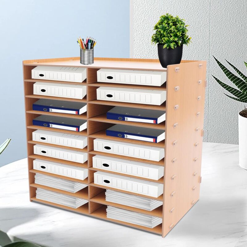 Schreibtisch Organizer Holz 18 Fächer diy Office Multifunktionales Aktenregal für A4-Ordner Zeitschriften Papiere und Briefe großes Holz Büro