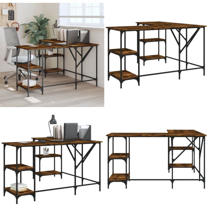 Vidaxl - Schreibtisch Räuchereiche 139x139x75 cm Holzwerkstoff - Bürotisch - Schreibtisch - Holzwerkstoff - Schreibtisch L-form - Industriel Style