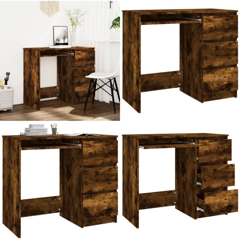 Schreibtisch Räuchereiche 90x45x76 cm Holzwerkstoff - Bürotisch - Schreibtisch - Holzwerkstoff - Rauchereiche - Schreibtisch Mit Schubladen - Home &