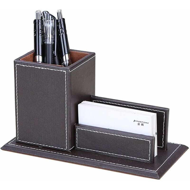Schreibtisch-Stiftehalter mit Visitenkartenhalter,Schreibtisch Organizer(braun)