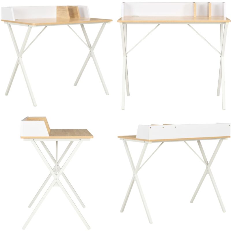 Vidaxl - Schreibtisch Weiß und Natur 80x50x84 cm - Schreibtisch - Weißer Schreibtisch - Holzschiebtisch - Bürostuhl - Home Office - Home & Living