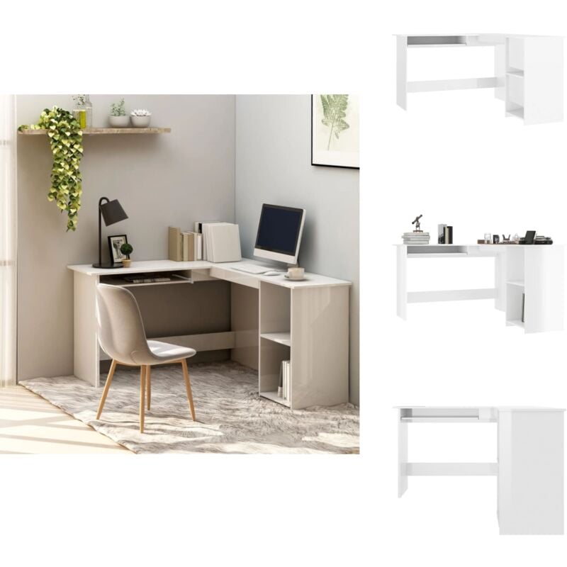 Eckschreibtisch in L-Form Hochglanz-Weiß 120x140x75 cm - Eck-Schreibtisch - Schreibtisch Weiß - Holzwerkstoff Schreibtisch - Bürostuhl - Home Office