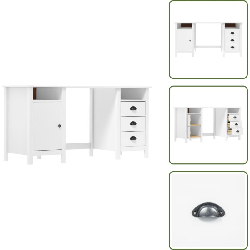 Schreibtisch Hill Weiß 150x50x74 cm Massivholz Kiefer - Massiver Schreibtisch - Holzstil - Weißer Schreibtisch - Bürostuhl - Home Office