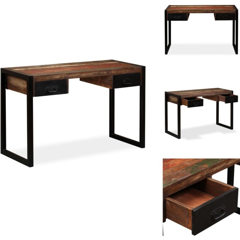 Schreibtisch mit 2 Schubladen Altholz Massiv 120x50x76 cm - Industrieller Schreibtisch - Vintage Schreibtisch - Altholz Tisch - Massiver Schreibtisch