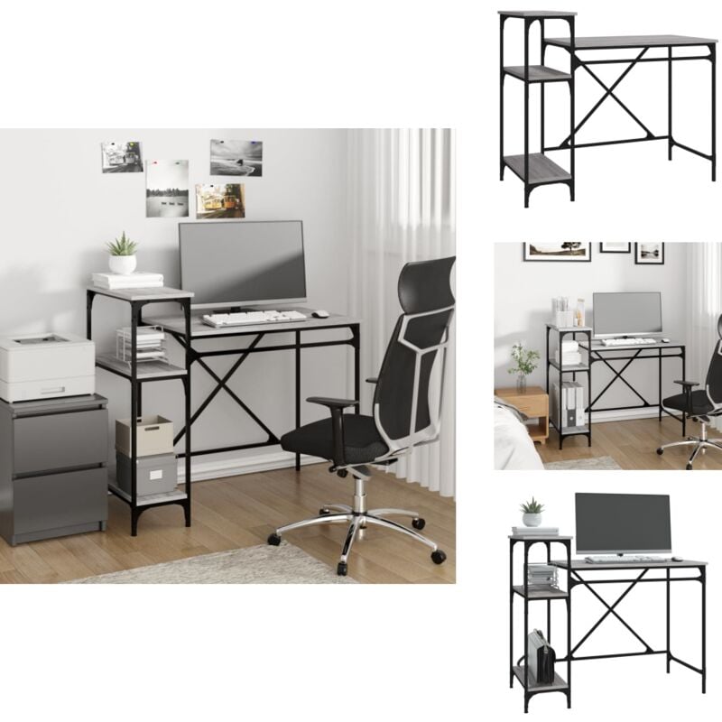 Vidaxl - Schreibtisch mit Regal Grau Sonoma 105x50x90 cm Holzwerkstoff - Industrielles Design - Schreibtisch Grau - Holzwerkstoff Schreibtisch