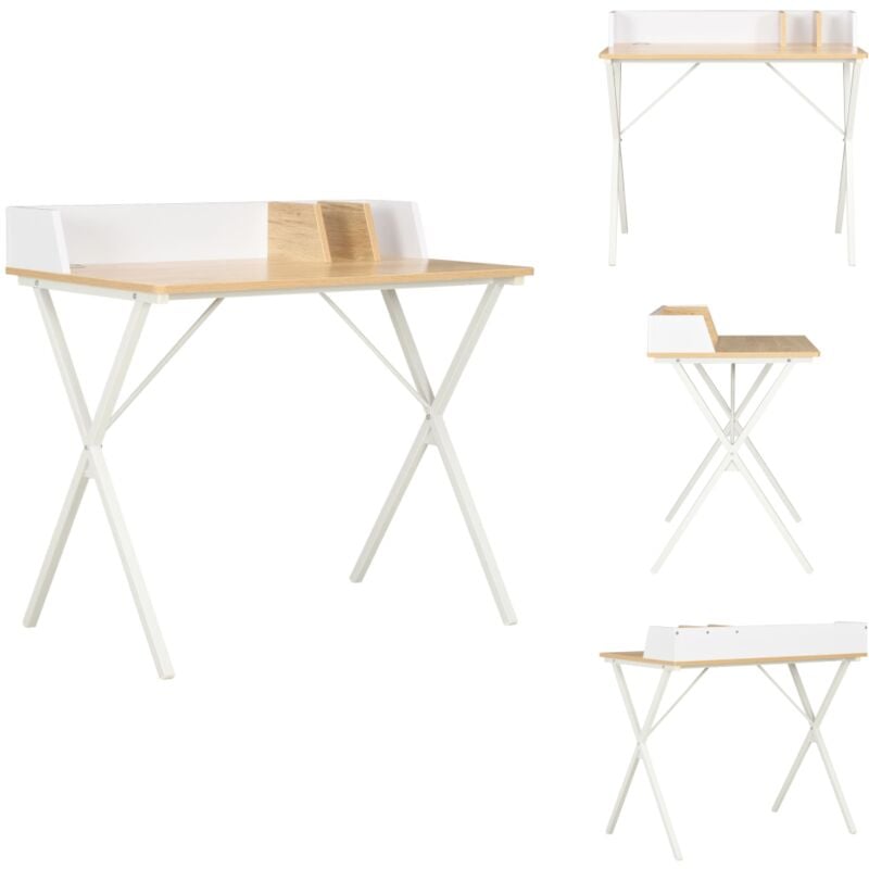 Vidaxl - Schreibtisch Weiß und Natur 80x50x84 cm - Schreibtisch - Weißer Schreibtisch - Holzschiebtisch - Bürostuhl - Home Office