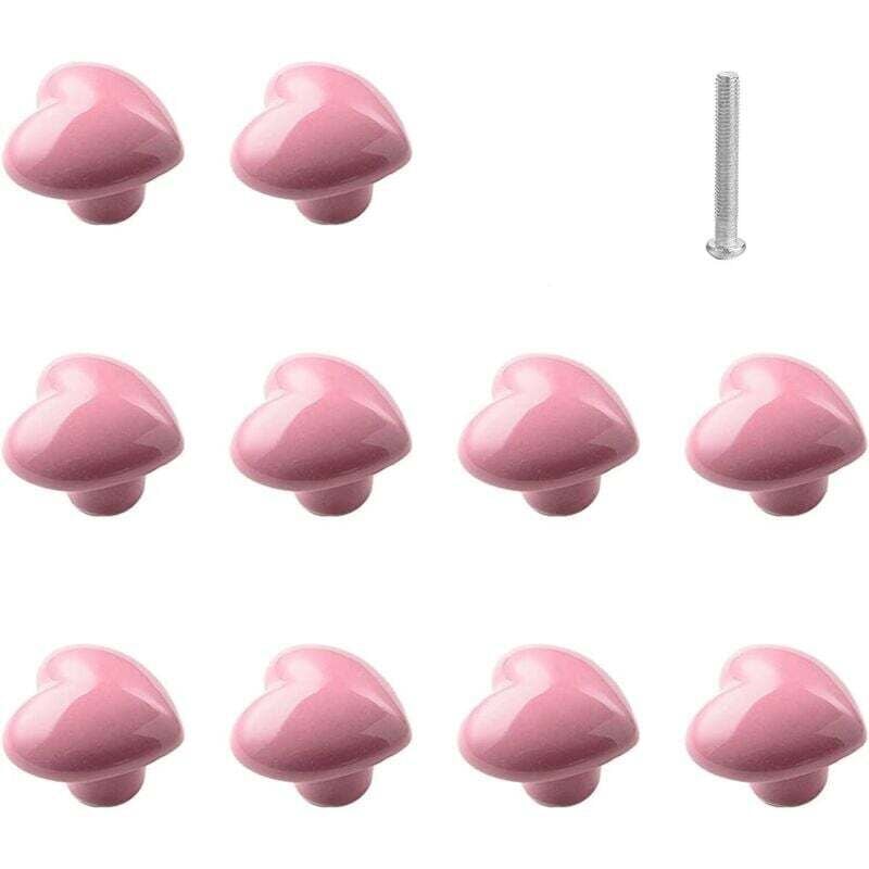 Schubladenknöpfe aus Keramik in Herzform, Rosa, Küchenmöbelknöpfe für Schränke, Kleiderschränke, 10 Stück