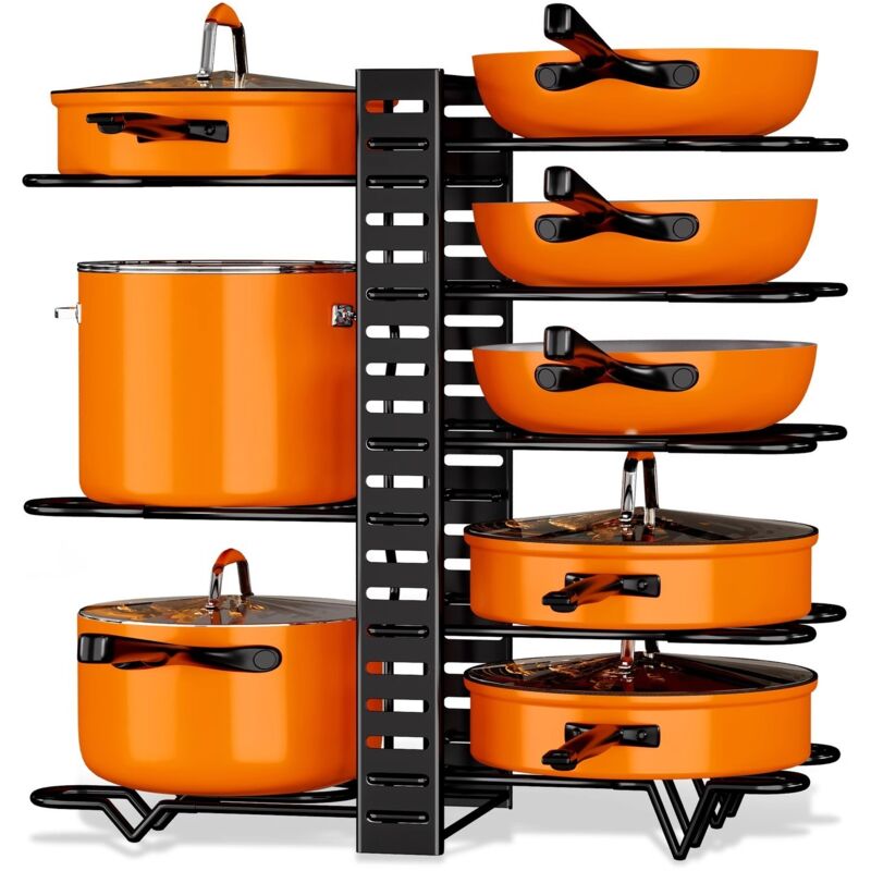 Schubladenorganizer für Töpfe und Pfannen, Topf- und Pfannenorganizer mit 8 verstellbaren Fächern, für Utensilien, Töpfe, Deckel, Bratpfannen