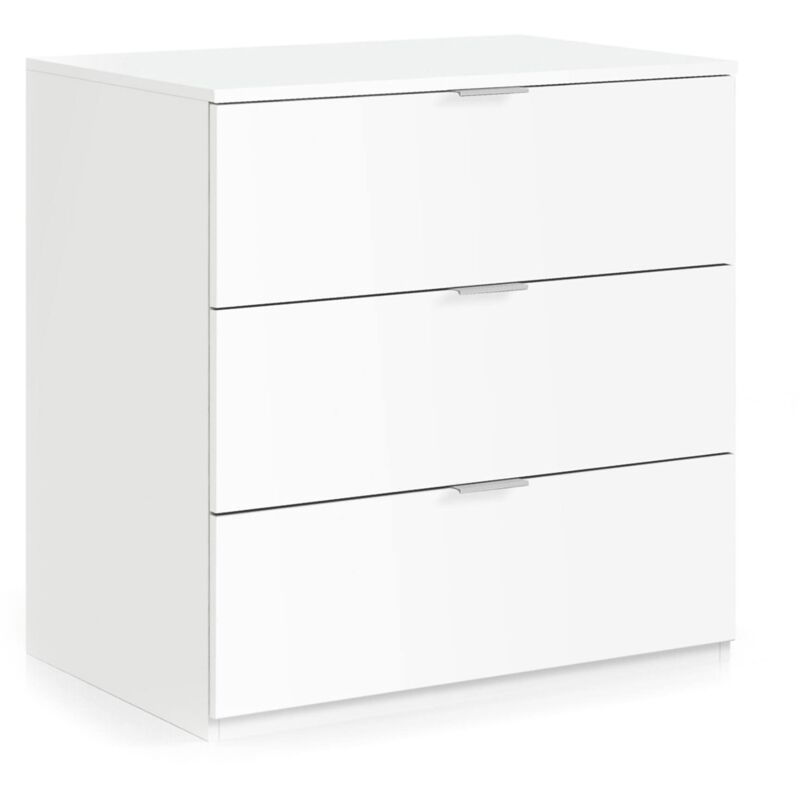 Schubladenblock Bridgeport, Moderne Kommode mit 3 Schubladen, Niedrige Kommode für Schlafzimmer, Mobil wöchentlich, cm 77x38h80, Weiß