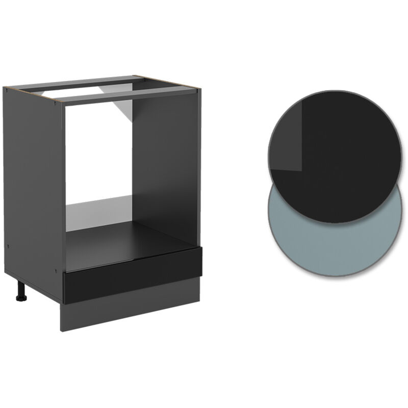 Vicco - Herdumbauschrank R-Line, Schwarz Hochglanz, 60 cm , ap Eiche