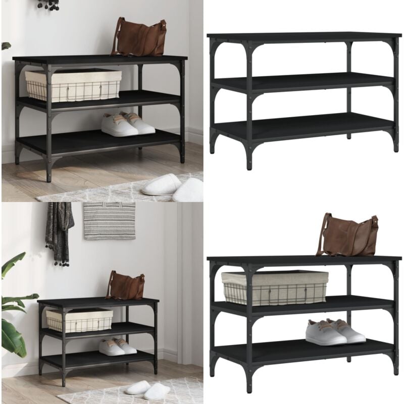 Schuhbank Schwarz 70x38,5x49 cm Holzwerkstoff - Schuhbank - Garderobe - Eingangsbereich Möbel - Holzwerkstoff Möbel - Schwarze Möbel - Home & Living