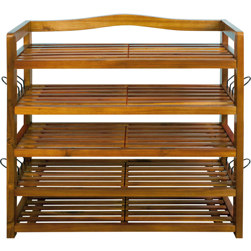 Schuhregal FSC®-Zertifiziert Akazien Holz Massiv Bad Diele Flur Bad Schuhschrank Schuhaufbewahrung Schuhständer Braun 5 Regalböden extrabreit