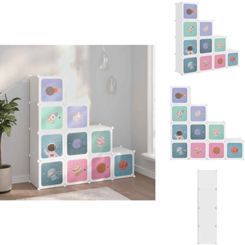Kinderschrank Modular mit 10 Würfeln Weiß pp - Kindermöbel - Spielzimmer Organisation - Kleideraufbewahrung - Regalsysteme - Wurfelfach Regal