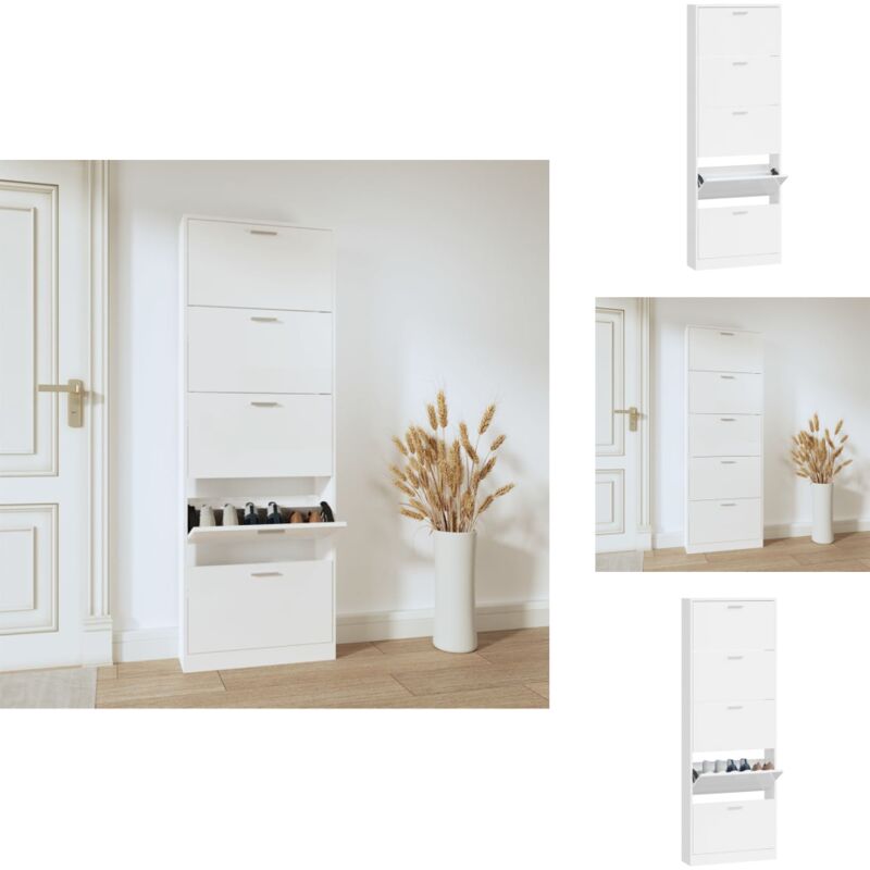Vidaxl - Schuhschrank Hochglanz-Weiß 59x17x169 cm Holzwerkstoff - Schuhschrank - Holzwerkstoff - Weiß - Garderobe - Schrank