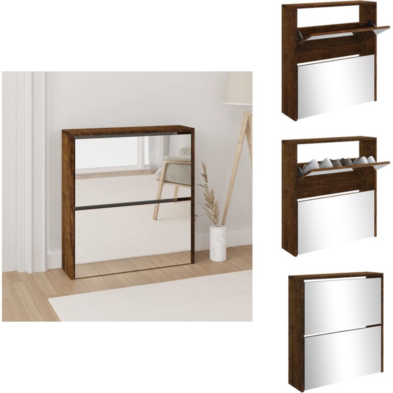 Vidaxl - Schuhschrank mit Spiegel 2 Fächer Räuchereiche 63x17x67 cm - Schuhschrank - Schrank - Regal - Garderobe - Einbauschrank