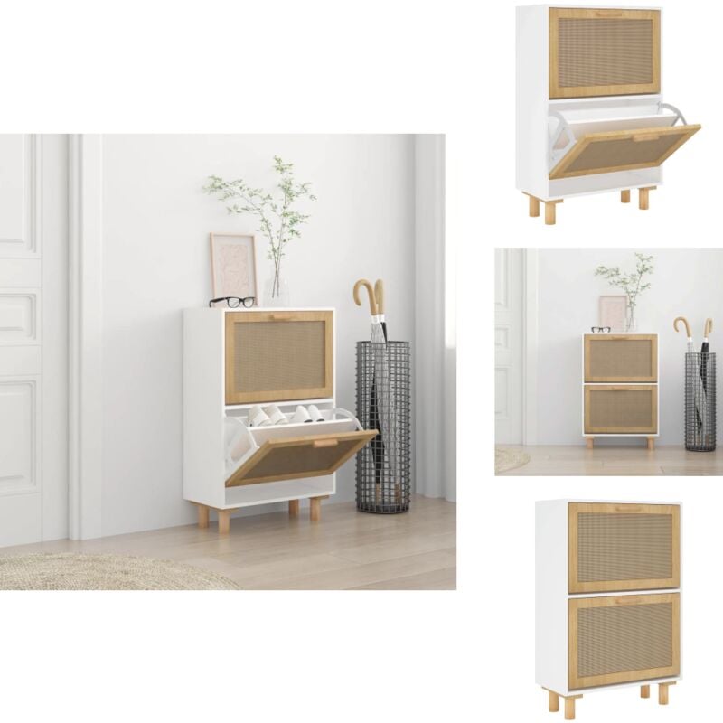 Vidaxl - Schuhschrank Weiß 52x25x80 cm Holzwerkstoff & Rattan Natur - Schuhschrank - Schrank - Garderobe - Etagenwohnung - Wohnungseinrichtung