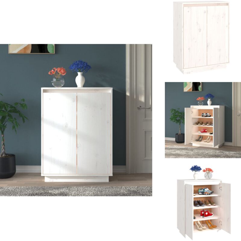 Schuhschrank Weiß 60x35x80 cm Massivholz Kiefer - Schuhschrank - Holzschaukel - Kiefernholzmöbel - Garderobe - Schrank