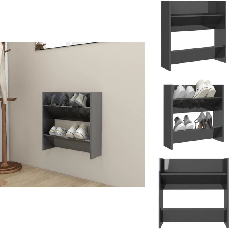 Vidaxl - Wand-Schuhschrank Hochglanz-Grau 60x18x60 cm Holzwerkstoff - Wand-Schuhschrank - Schuhschrank - Garderobe - Schrank - Regal