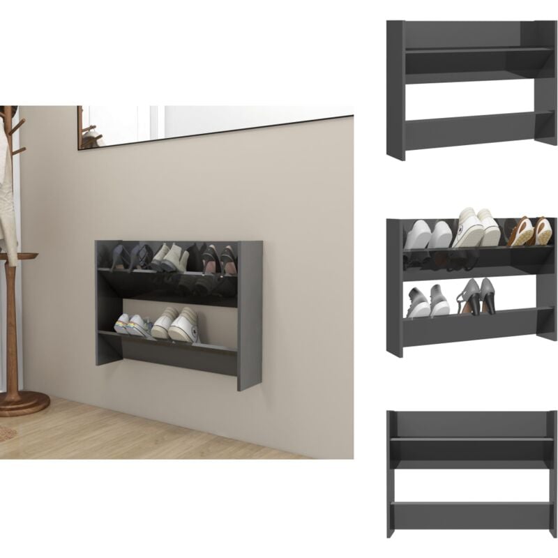 Vidaxl - Wand-Schuhschrank Hochglanz-Grau 80x18x60 cm Holzwerkstoff - Wand-Schuhschrank - Schuhschrank - Schuhorganisation - Garderobe - Flurmöbel